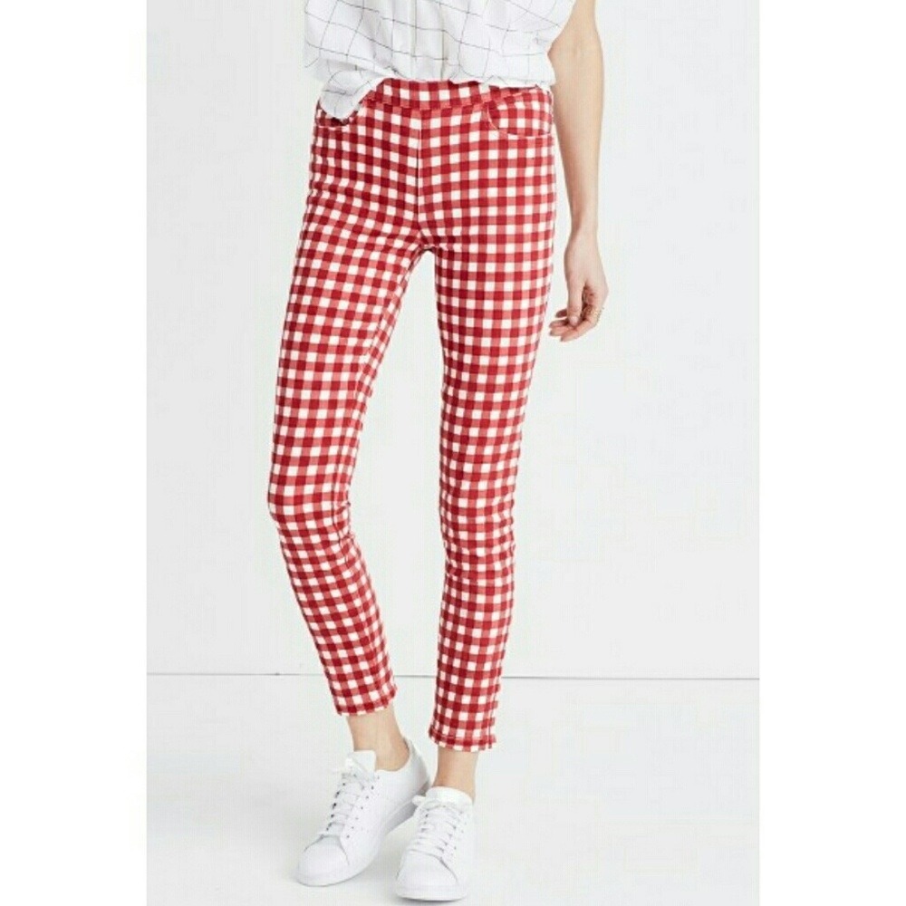 Madewell 9 High Riser Skinny Skinny Crop Pants Red White Gingham Size 28
